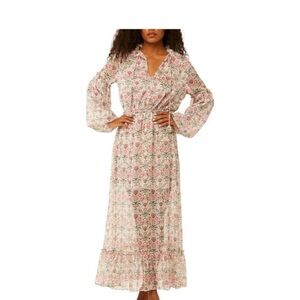 MISA Los Angeles Amata Dress Pink and Gray Floral Long Sleeve Dress